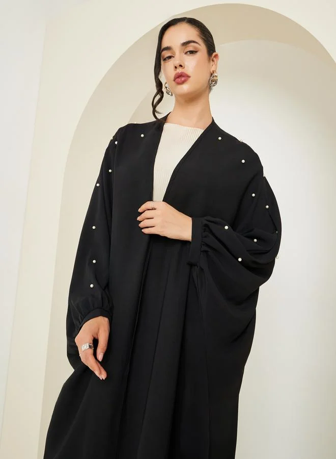 Styli Women Black Embellished Batwing Sleeve Abaya